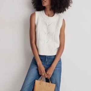 MADEWELL Women’s Ivory White Sleeveless Pointelle Sweater Size XL